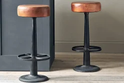 Kitchen & Dining|Bar Stools & Bar Chairs^Nkuku Narwana Leather Round Stool - Aged Tan
