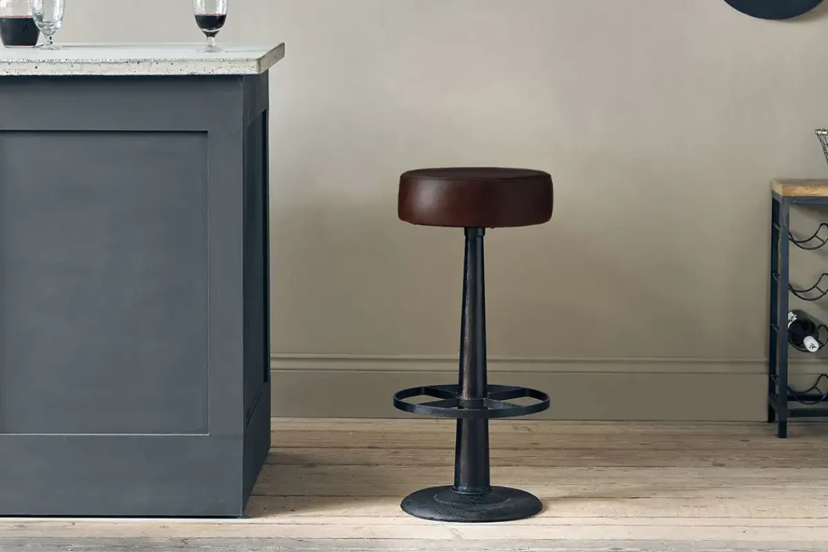 Kitchen & Dining|Bar Stools & Bar Chairs^Nkuku Narwana Leather Round Stool - Dark Brown