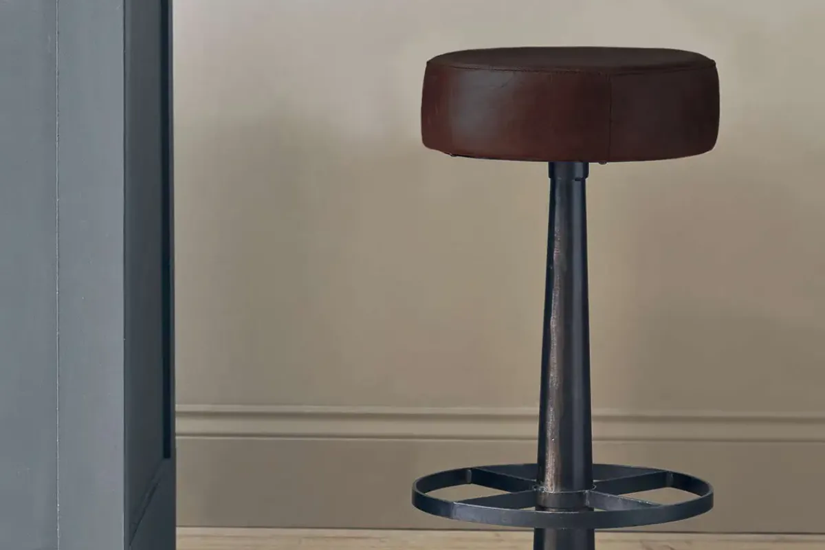 Kitchen & Dining|Bar Stools & Bar Chairs^Nkuku Narwana Leather Round Stool - Dark Brown