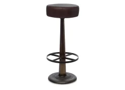 Kitchen & Dining|Bar Stools & Bar Chairs^Nkuku Narwana Leather Round Stool - Dark Brown