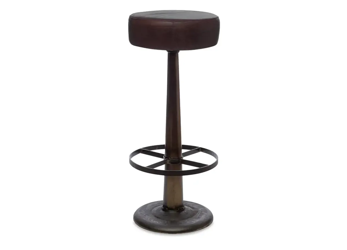 Kitchen & Dining|Bar Stools & Bar Chairs^Nkuku Narwana Leather Round Stool - Dark Brown
