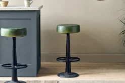 Kitchen & Dining|Bar Stools & Bar Chairs^Nkuku Narwana Leather Round Stool - Rich Green