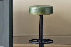 Kitchen & Dining|Bar Stools & Bar Chairs^Nkuku Narwana Leather Round Stool - Rich Green