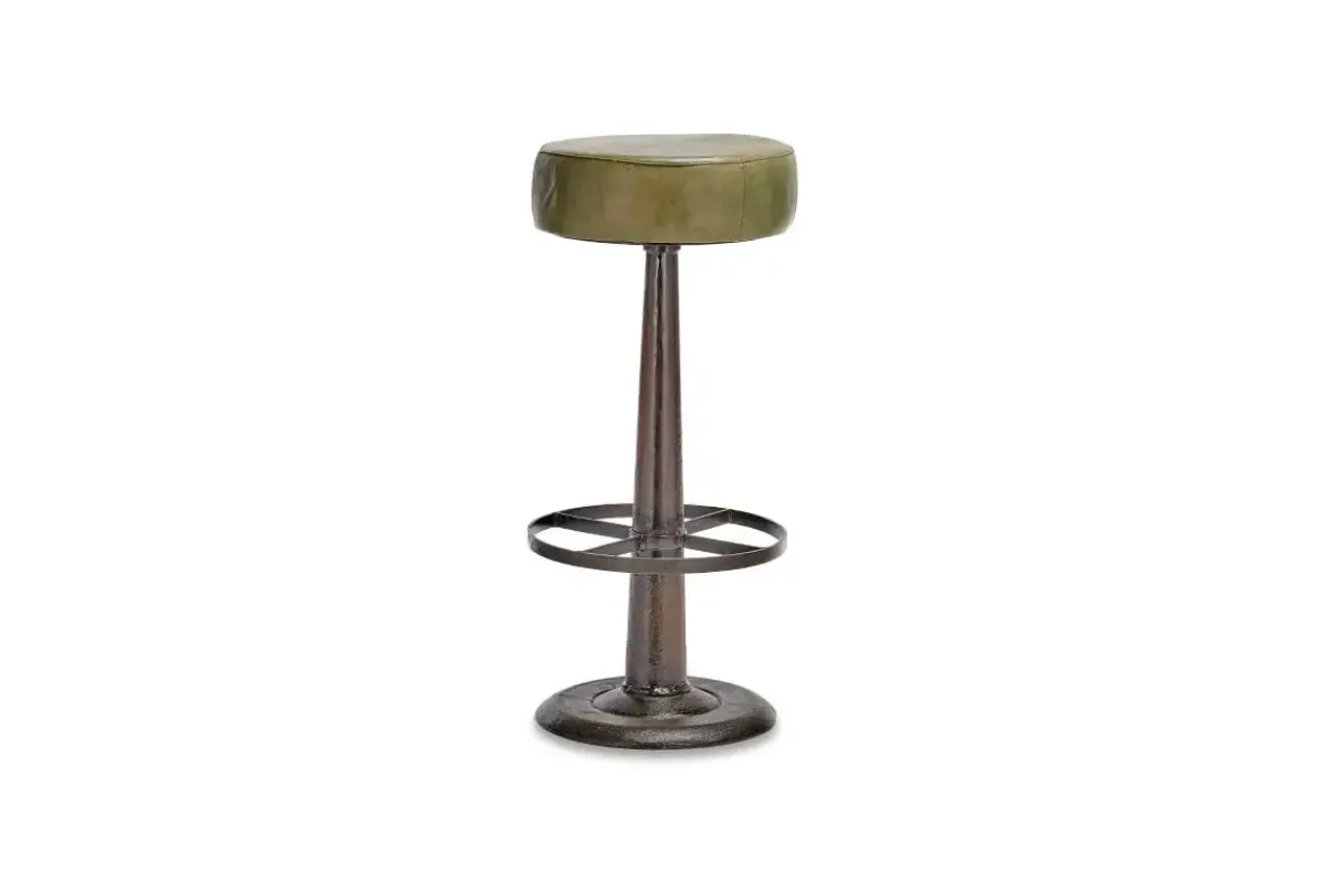 Kitchen & Dining|Bar Stools & Bar Chairs^Nkuku Narwana Leather Round Stool - Rich Green