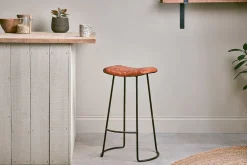 Kitchen & Dining|Bar Stools & Bar Chairs^Nkuku Narwana Ribbed Leather Stool - Aged Tan - Large