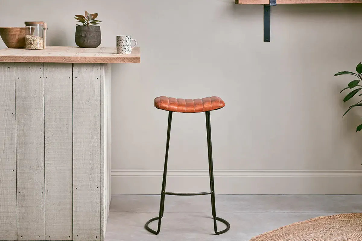 Kitchen & Dining|Bar Stools & Bar Chairs^Nkuku Narwana Ribbed Leather Stool - Aged Tan - Large