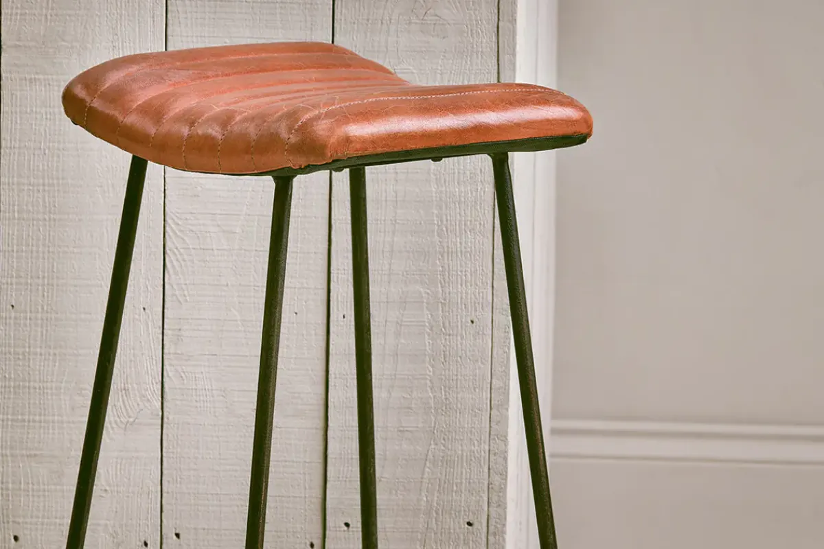 Kitchen & Dining|Bar Stools & Bar Chairs^Nkuku Narwana Ribbed Leather Stool - Aged Tan - Large