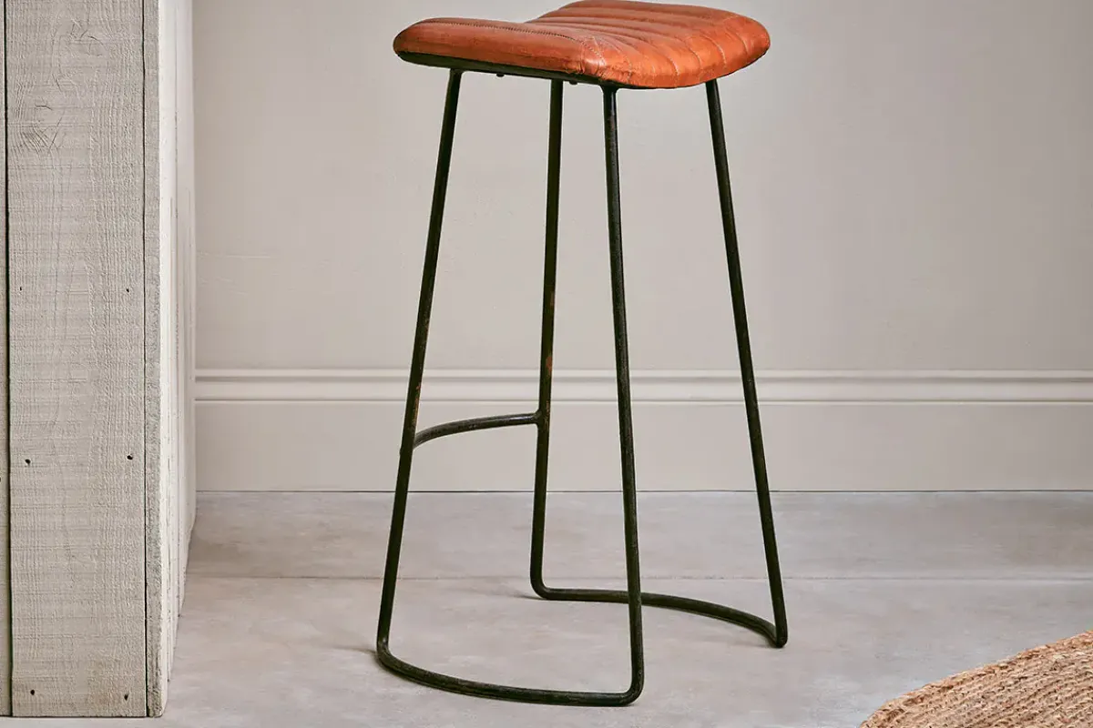 Kitchen & Dining|Bar Stools & Bar Chairs^Nkuku Narwana Ribbed Leather Stool - Aged Tan - Large