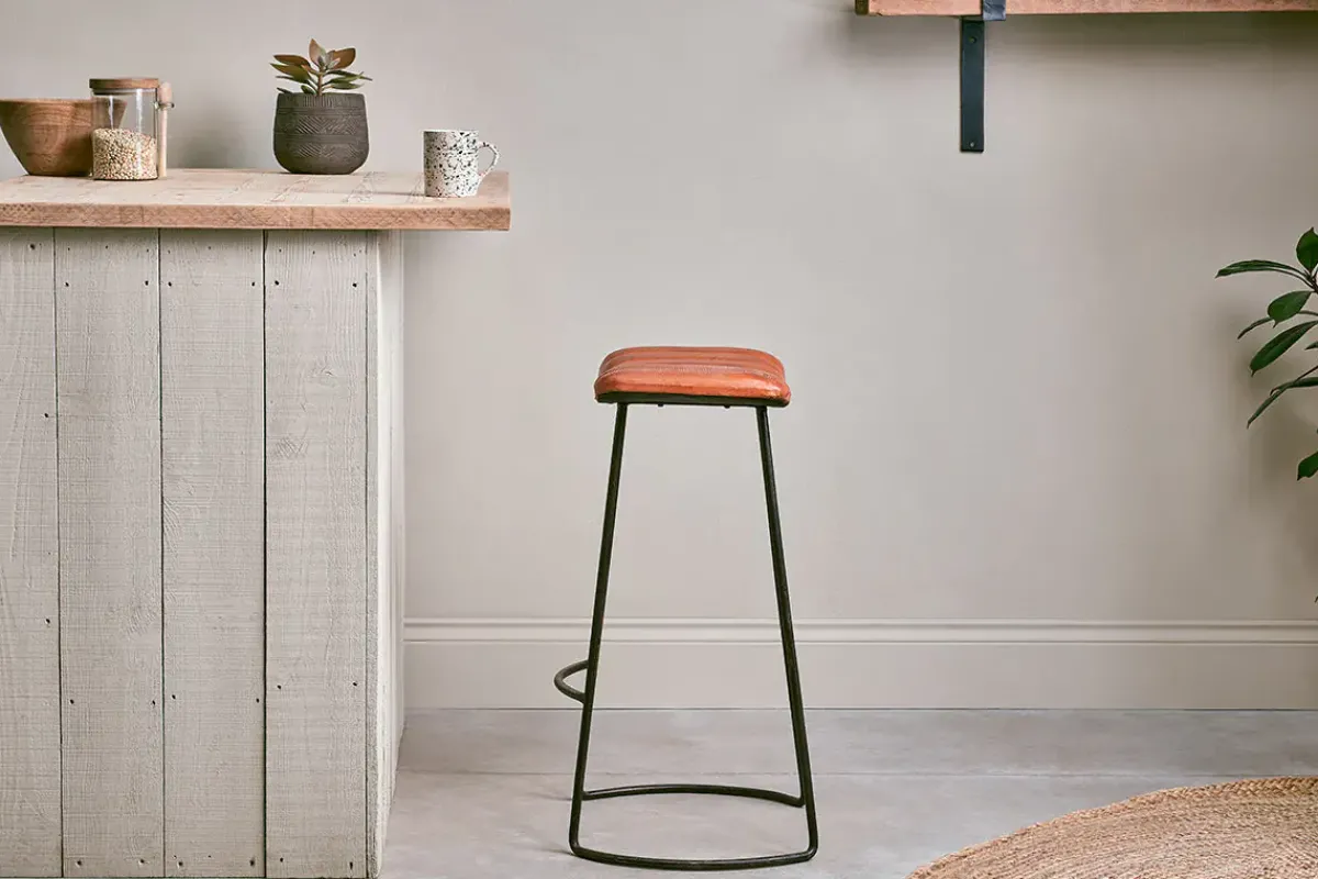 Kitchen & Dining|Bar Stools & Bar Chairs^Nkuku Narwana Ribbed Leather Stool - Aged Tan - Large