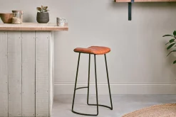 Kitchen & Dining|Bar Stools & Bar Chairs^Nkuku Narwana Ribbed Leather Stool - Aged Tan - Large