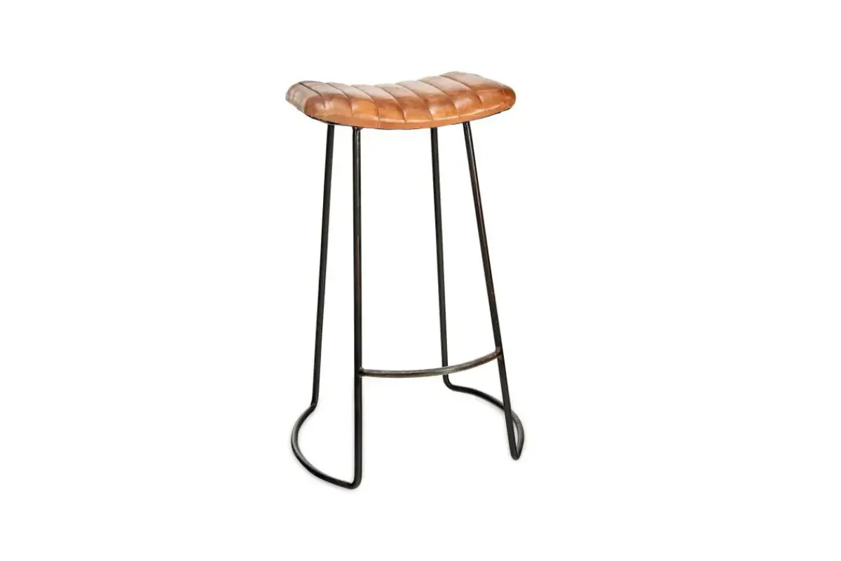 Kitchen & Dining|Bar Stools & Bar Chairs^Nkuku Narwana Ribbed Leather Stool - Aged Tan - Large