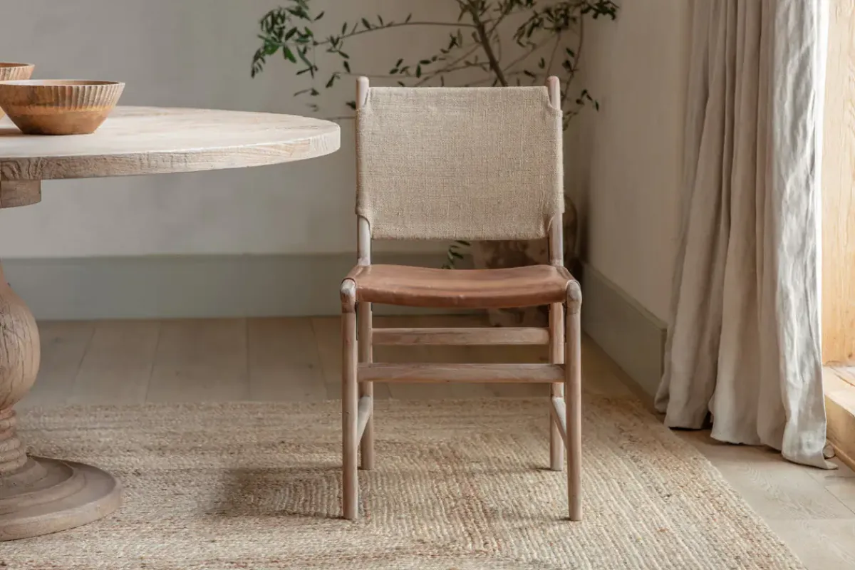 Kitchen & Dining|Dining Chairs & Benches^Nkuku Nayan Leather & Jute Dining Chair - Tan