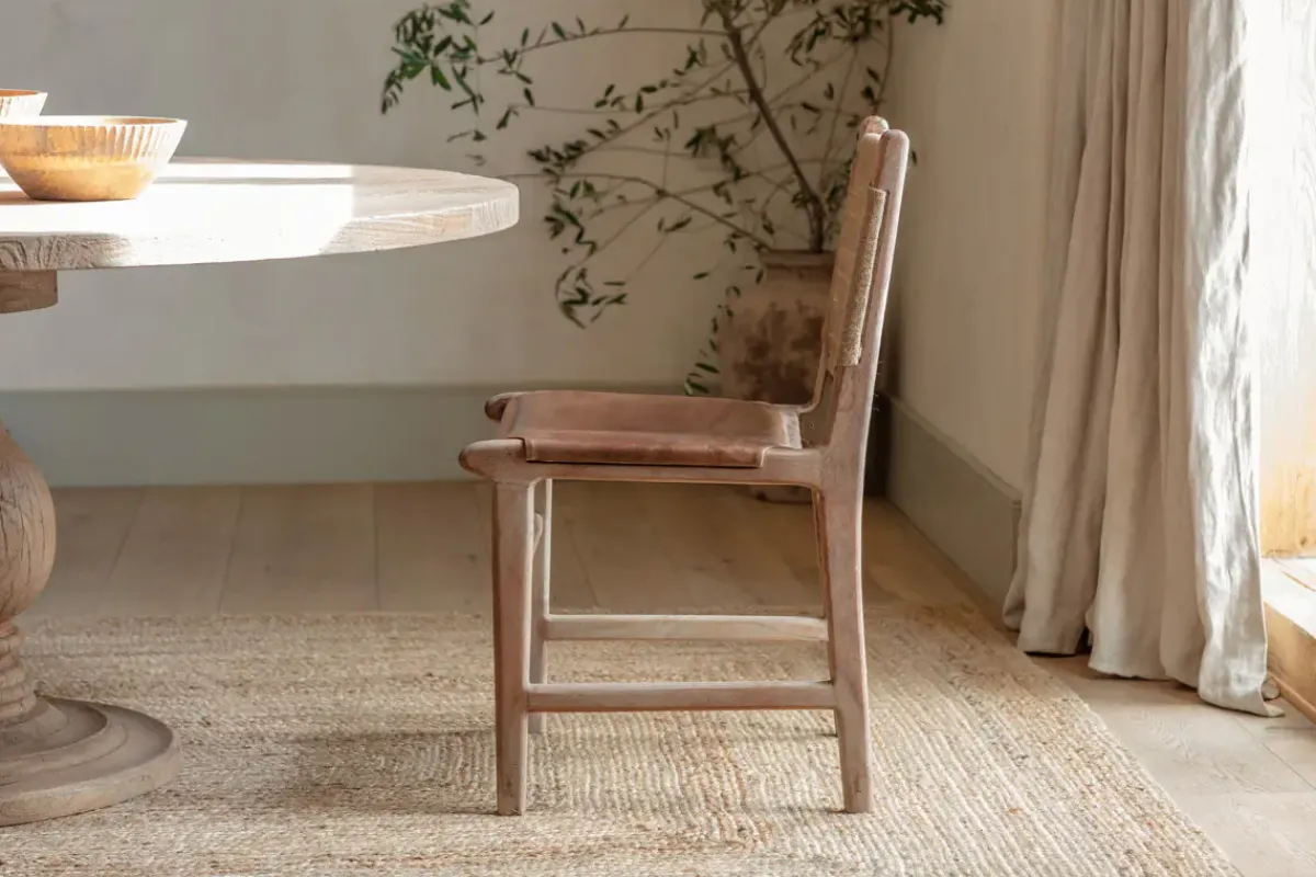 Kitchen & Dining|Dining Chairs & Benches^Nkuku Nayan Leather & Jute Dining Chair - Tan