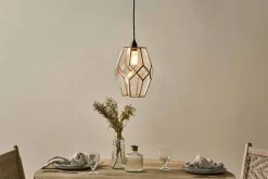 Lampshades|Statement Lighting^Nkuku Nazat Panelled Glass Easy Fit LampShade - Clear & Antique Brass