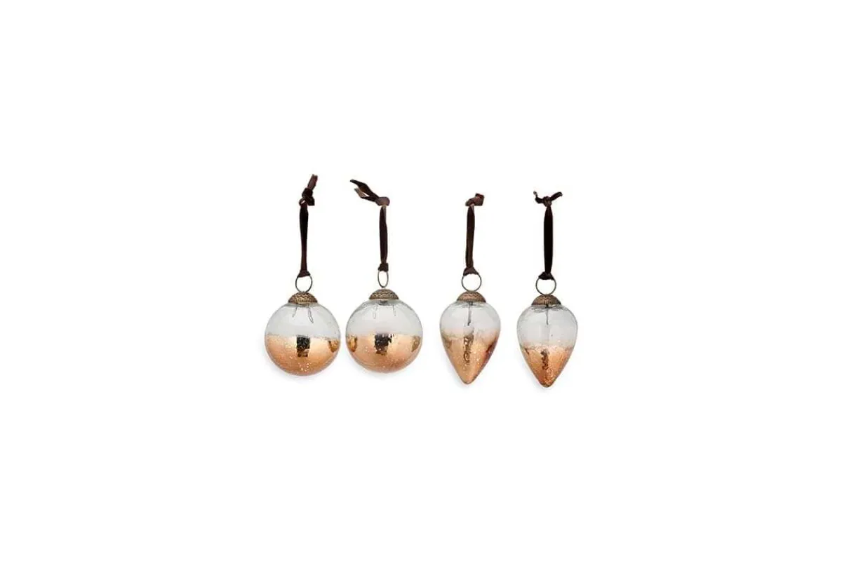 Baubles & Tree Decorations|Winter Berries^Nkuku Nevasa Baubles - Clear & Antique Copper (Set of 4)