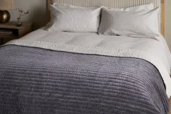 Bedroom Textiles|Blankets & Throws^Nkuku Nidra Velvet & Linen Bed Quilt - Charcoal