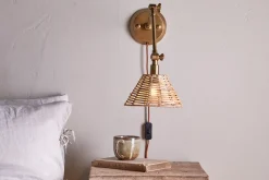 Wall Lights|Wall & Spot Lights^Nkuku Noko Rattan Wall Lamp - Natural & Antique Brass