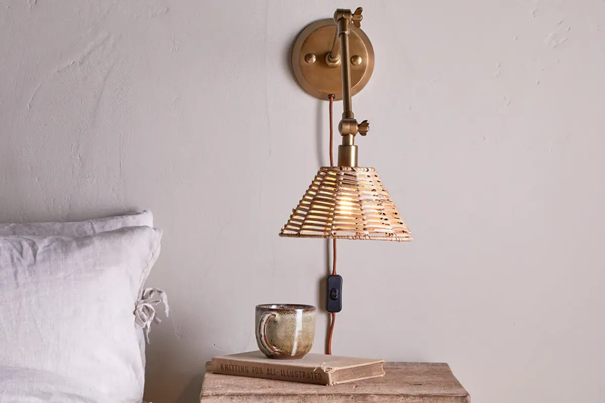 Wall Lights|Wall & Spot Lights^Nkuku Noko Rattan Wall Lamp - Natural & Antique Brass