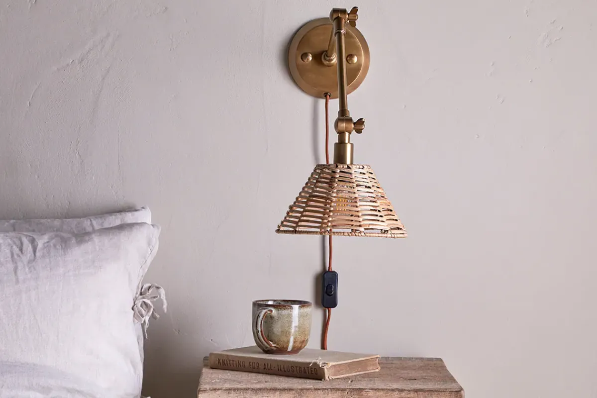 Wall Lights|Wall & Spot Lights^Nkuku Noko Rattan Wall Lamp - Natural & Antique Brass