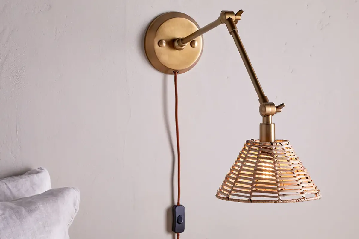 Wall Lights|Wall & Spot Lights^Nkuku Noko Rattan Wall Lamp - Natural & Antique Brass