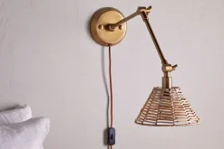Wall Lights|Wall & Spot Lights^Nkuku Noko Rattan Wall Lamp - Natural & Antique Brass