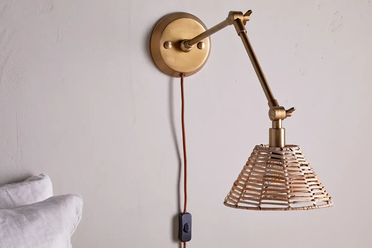Wall Lights|Wall & Spot Lights^Nkuku Noko Rattan Wall Lamp - Natural & Antique Brass