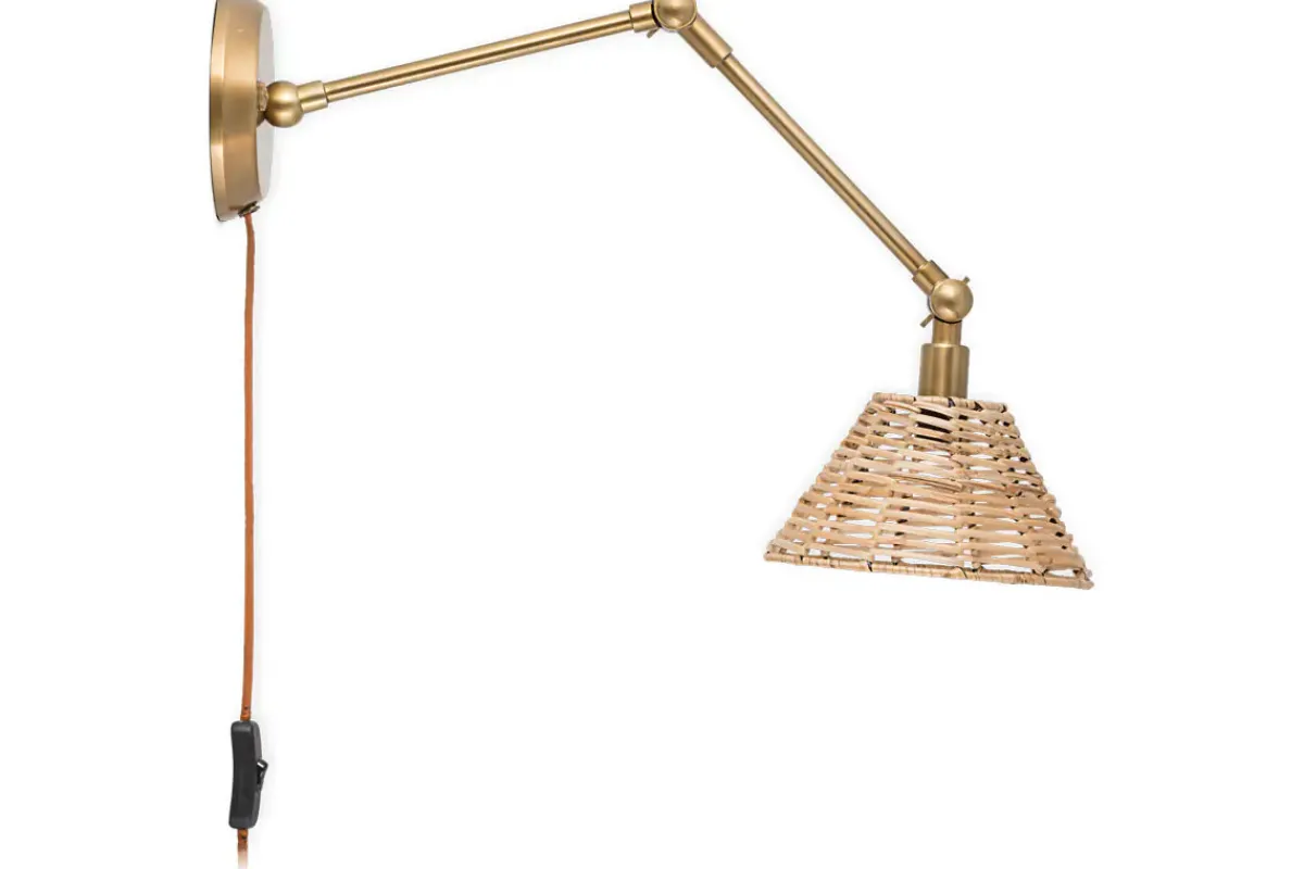 Wall Lights|Wall & Spot Lights^Nkuku Noko Rattan Wall Lamp - Natural & Antique Brass