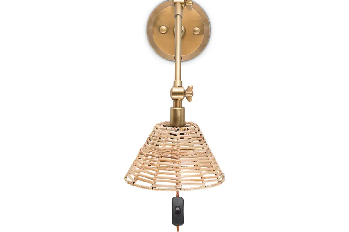 Wall Lights|Wall & Spot Lights^Nkuku Noko Rattan Wall Lamp - Natural & Antique Brass
