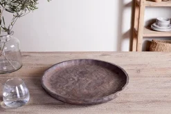 Trays & Platters^Nkuku Nyati Mango Wood Etched Round Tray - Dark
