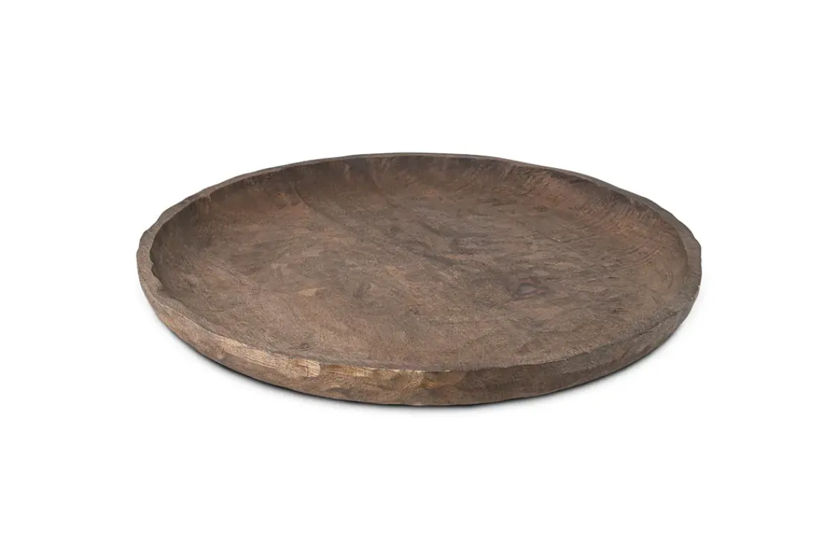 Trays & Platters^Nkuku Nyati Mango Wood Etched Round Tray - Dark