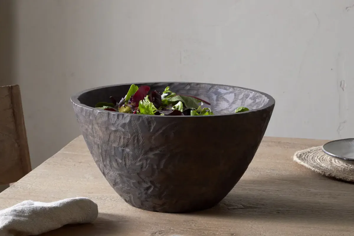 Bowls & Trays|Serving Bowls^Nkuku Nyati Wooden Serving Bowl - Dark Brown - Large
