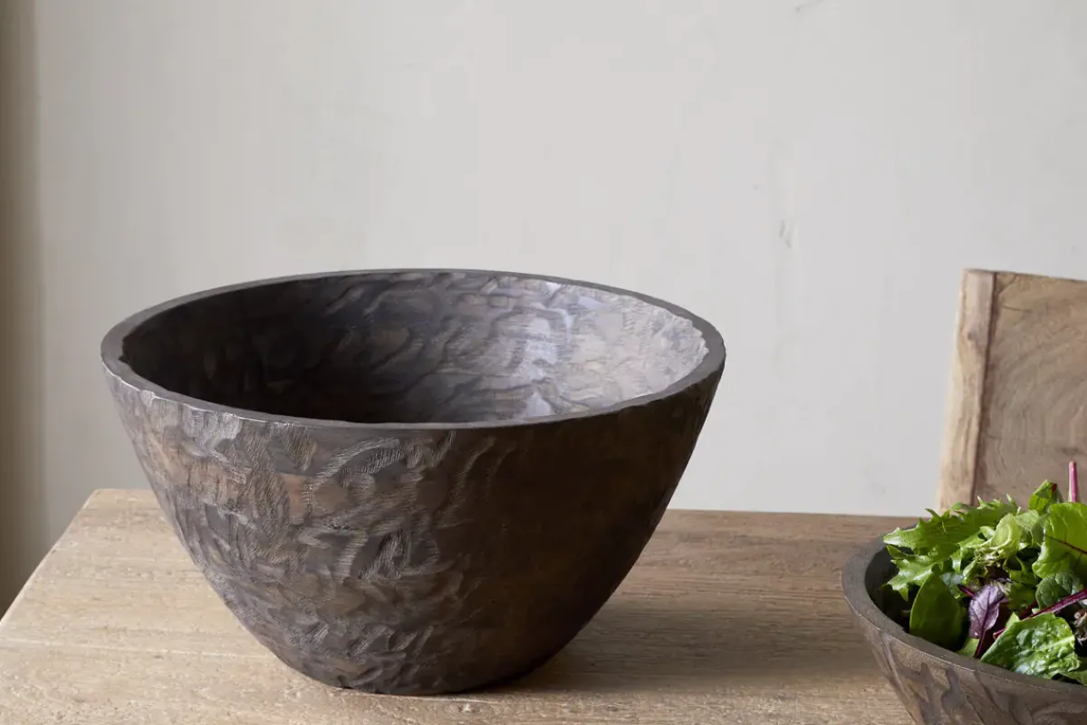 Bowls & Trays|Serving Bowls^Nkuku Nyati Wooden Serving Bowl - Dark Brown - Large