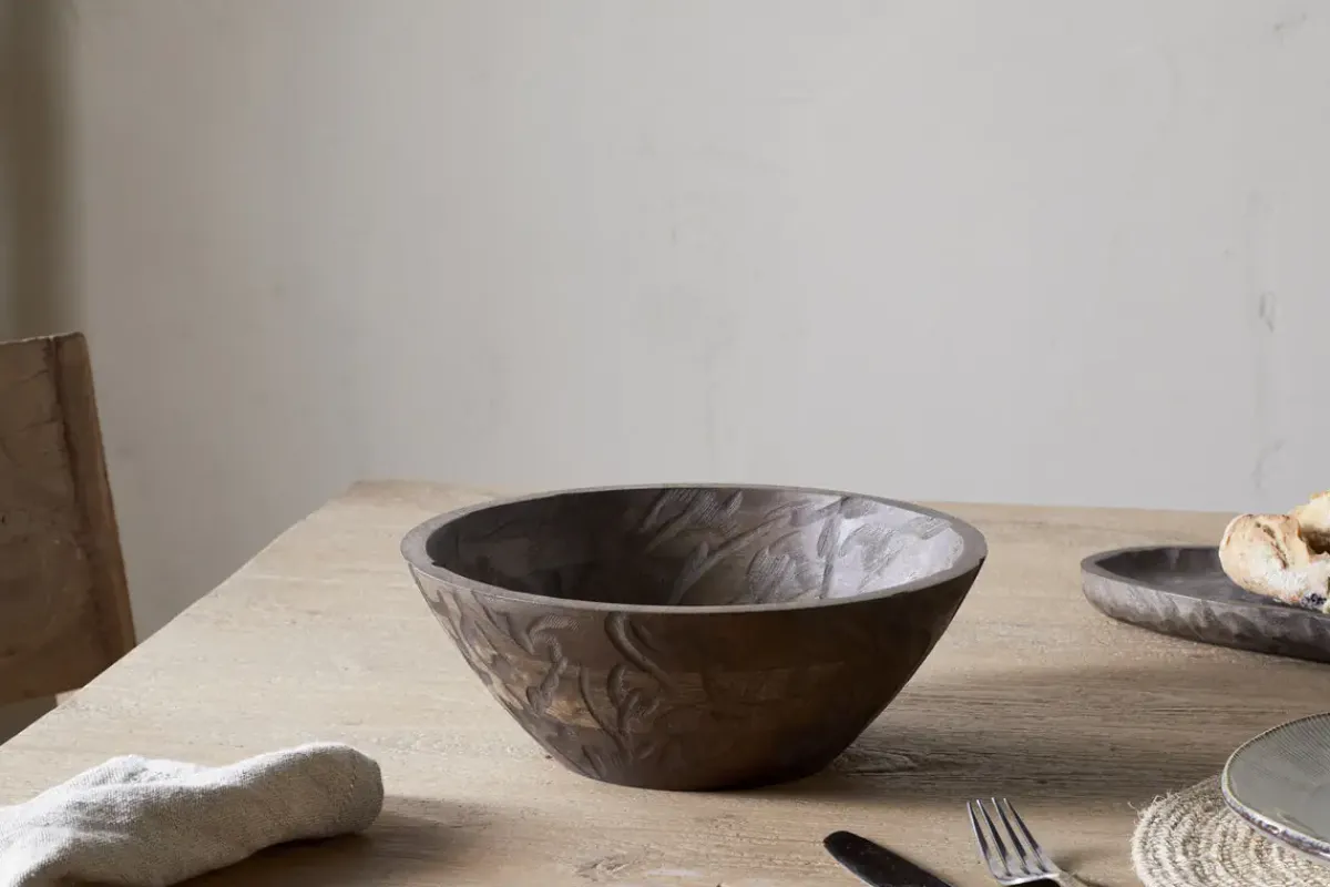 Bowls & Trays|Serving Bowls^Nkuku Nyati Wooden Serving Bowl - Dark Brown - Small
