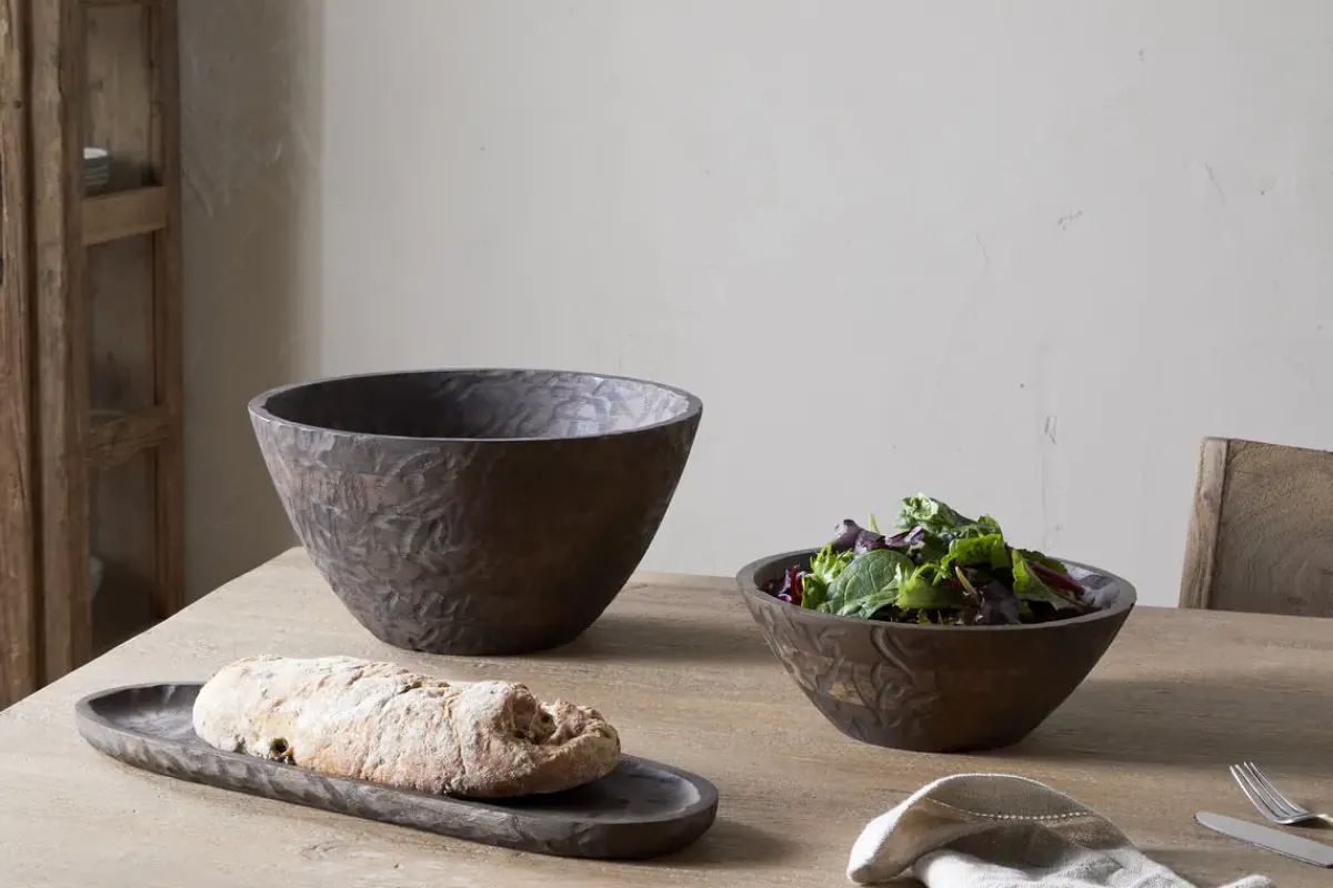 Bowls & Trays|Serving Bowls^Nkuku Nyati Wooden Serving Bowl - Dark Brown - Small
