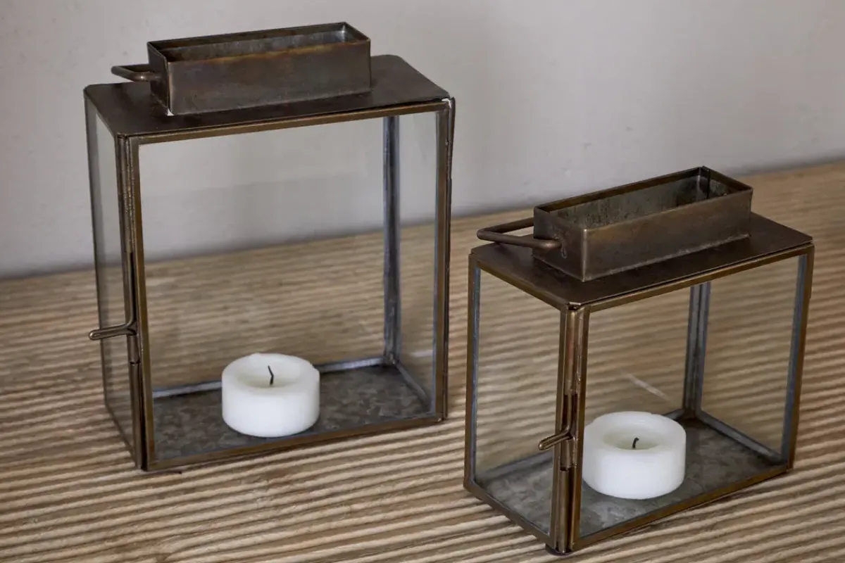 Desk Accessories|Lanterns^Nkuku Obi Mini Table Lantern - Antique Brass