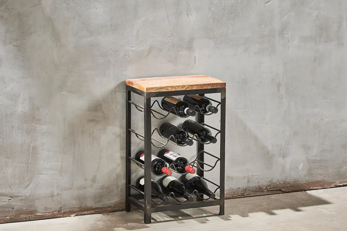Kitchen Storage|Hallway & Bootroom^Nkuku Obra Industrial Wine Rack - Mango Wood & Iron - Small