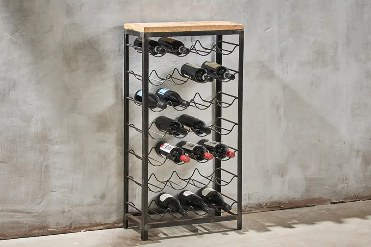 Kitchen Storage|Hallway & Bootroom^Nkuku Obra Industrial Wine Rack - Mango Wood & Iron - Large