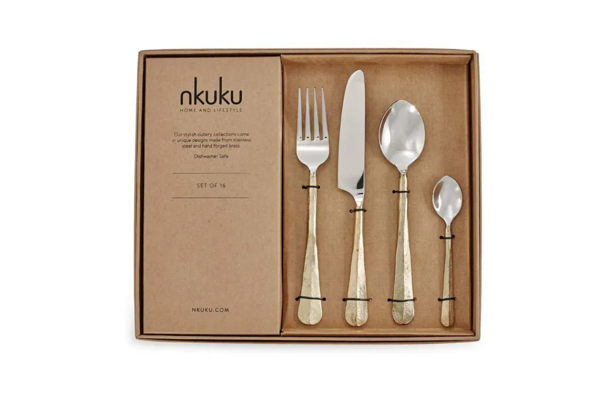Cutlery|Cutlery^Nkuku Osko Cutlery Set - (Set of 16) Brushed Gold