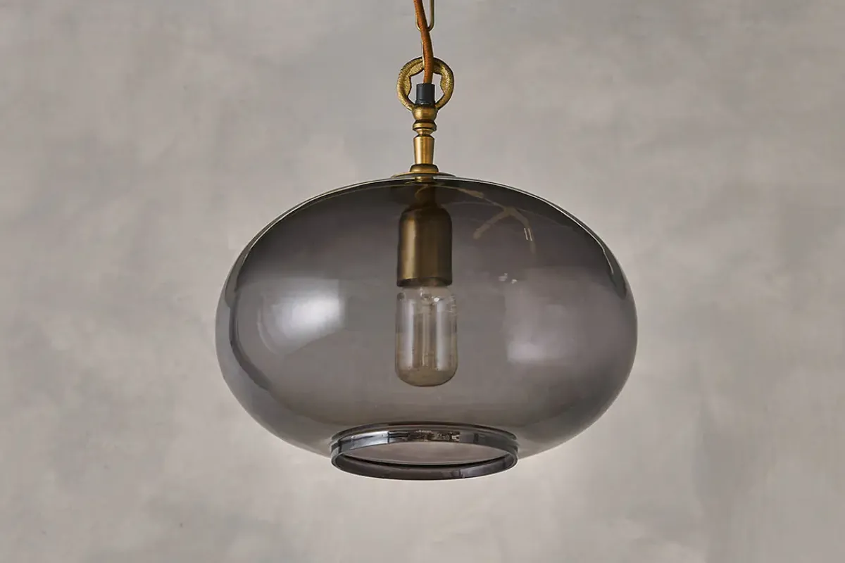 Statement Lighting|Pendant Lighting^Nkuku Otoro Recycled Glass Pendant - - Small Round Smoke