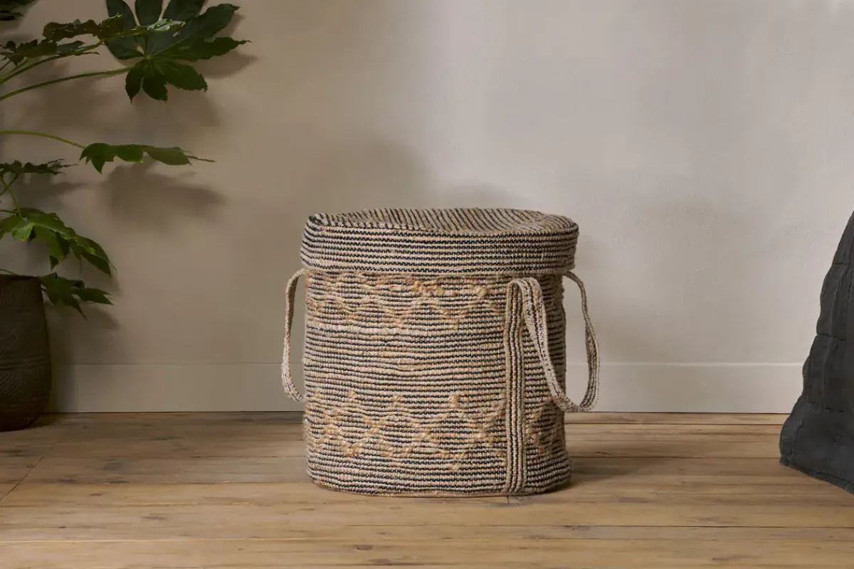 Baskets|Laundry Baskets^Nkuku Padla Cotton & Jute Laundry Basket - Black & Natural