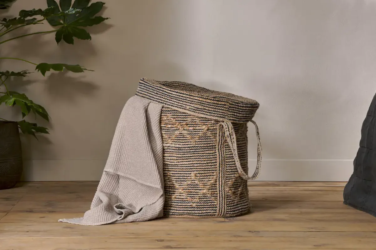 Baskets|Laundry Baskets^Nkuku Padla Cotton & Jute Laundry Basket - Black & Natural