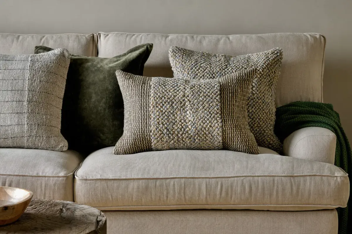 Bedroom Textiles|Cushions^Nkuku Paduna Jute & Cotton Cushion Cover - Soft Blue & Brown