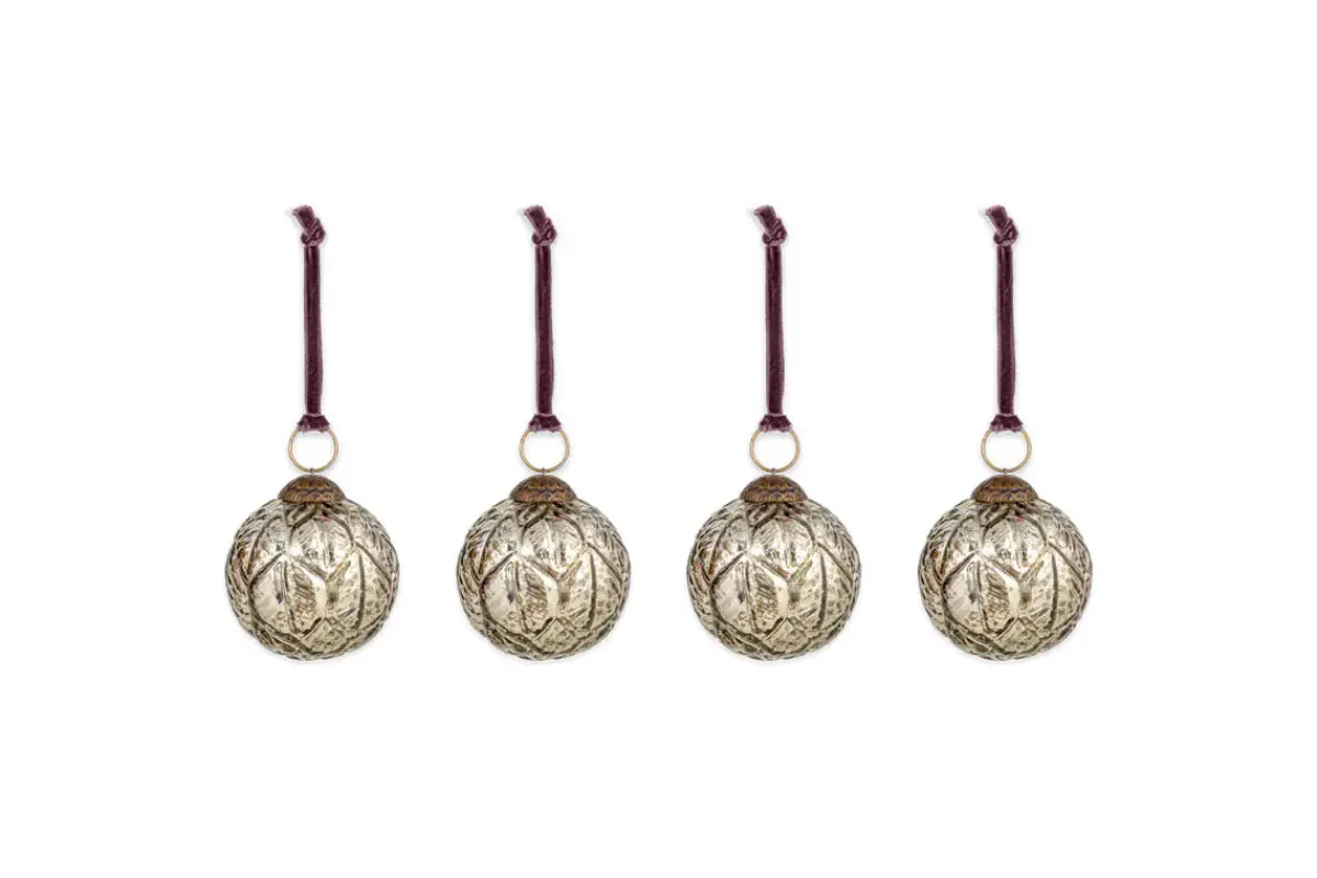 Baubles & Tree Decorations^Nkuku Patta Baubles - - (Set of 4) Antique Gold