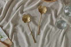 Serving Cutlery|Cutlery^Nkuku Prakriti Leaf Salad Servers - Brushed Gold (Set of 2)