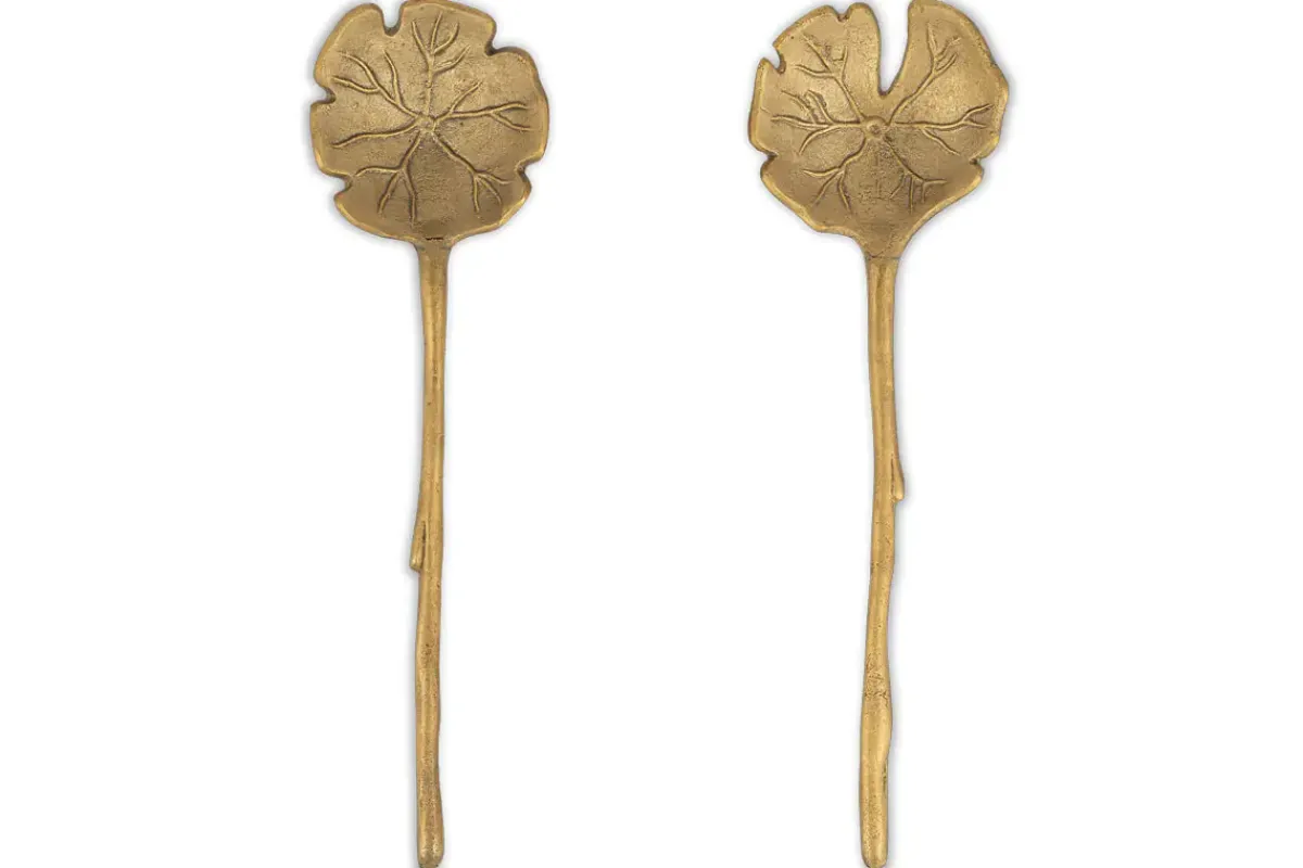 Serving Cutlery|Cutlery^Nkuku Prakriti Leaf Salad Servers - Brushed Gold (Set of 2)