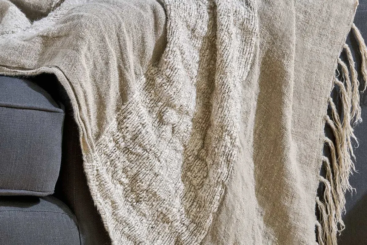 Decorative Home Accessories|Bedroom Textiles^Nkuku Puli Recycled Linen Throw - Natural