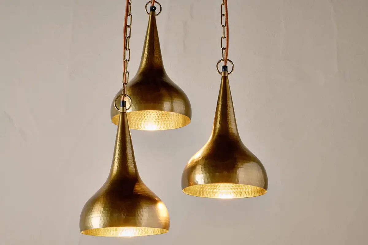 Statement Lighting|Pendant Lighting^Nkuku Quinn Hammered Metal Cluster Lamp - Antique Brass