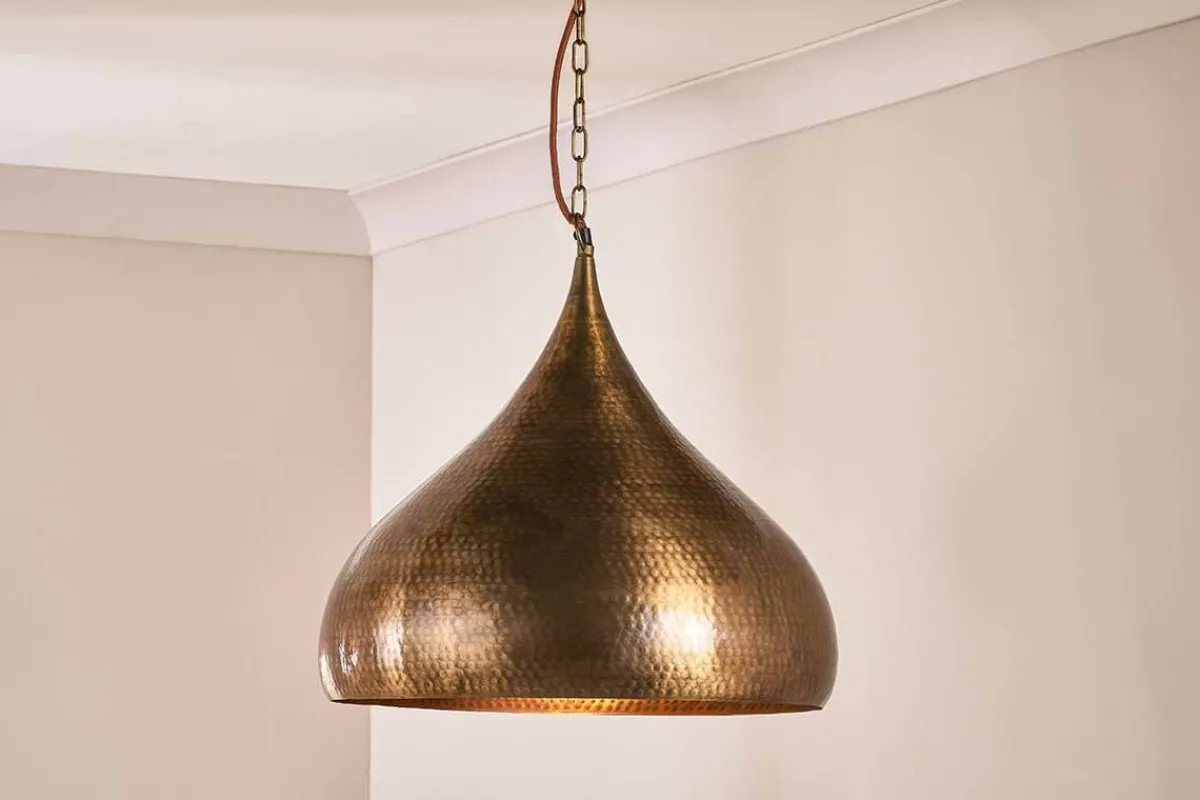 Statement Lighting|Pendant Lighting^Nkuku Quinn Statement Hammered Metal Pendant - Large