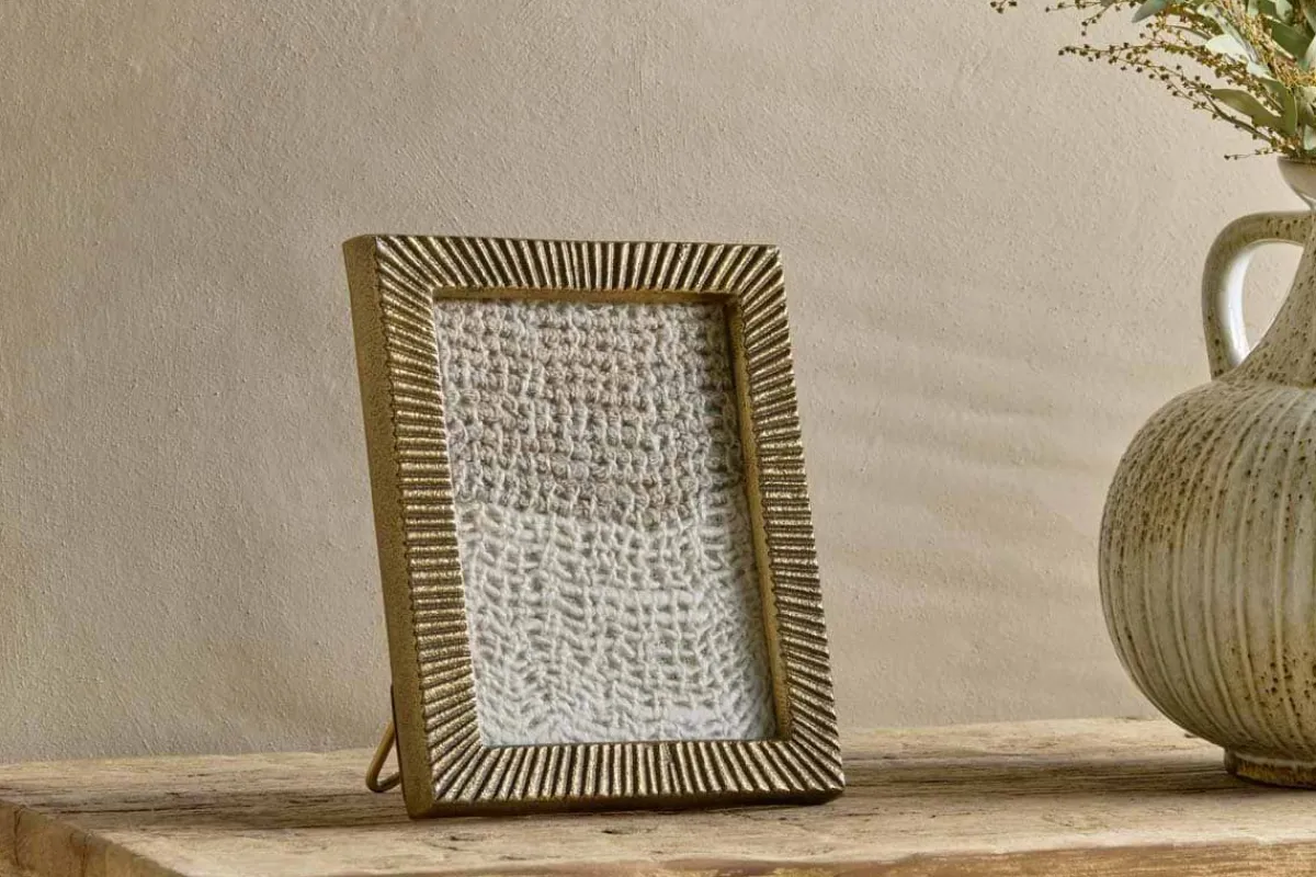 Decorative Home Accessories|Desk Accessories^Nkuku Ranoli Iron Etched Photo Frame - Antique Brass