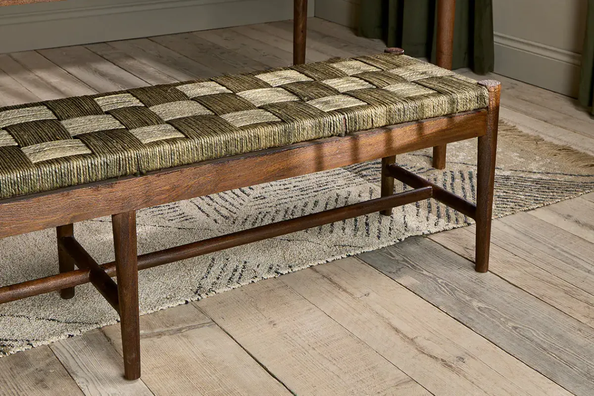 Kitchen & Dining|Dining Chairs & Benches^Nkuku Raunak Acacia Woven Bench - Washed Walnut
